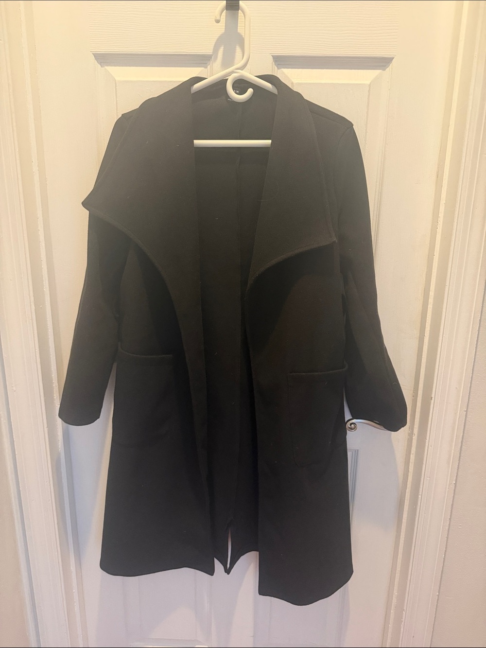 SHEIN Black Draped Open-Front Trench Coat